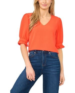 Cece Elbow-sleeve V-neck Blouse - Orange