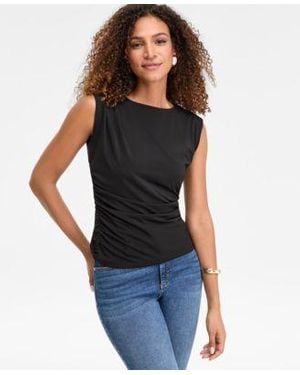 INC International Concepts Short Sleeve Ruched Boatneck Top Xs 3x Macys Exclusive - Black