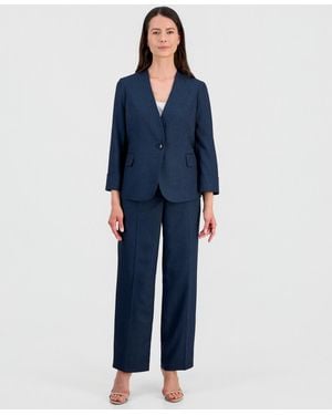 Le Suit Collarless One-button Jacket & Fly-front Wide-leg Pants Suit - Blue