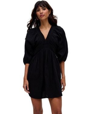 Raffya Soipoi Ruched V-neck Midi Dress - Black