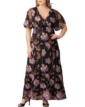 Kiyonna Plus Size Embroidered Elegance Evening Gown - Black