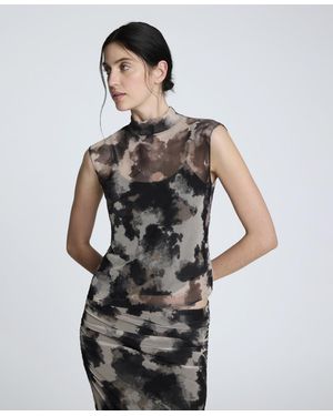 Kenneth Cole Printed Mesh Interior Cami Tank - Gray