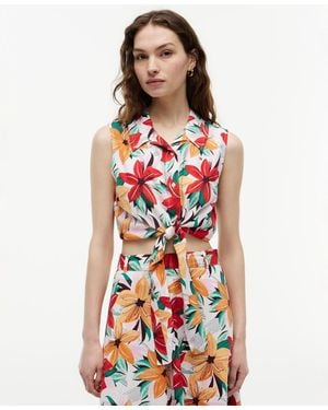 Tommy Hilfiger Printed Front-tie Sleeveless Shirt - Red