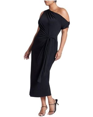 Eloquii Plus Size Off The Shoulder Tie Front Midi Dress - Blue