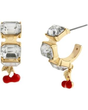 Steve Madden Faux Stone Cherry Charm Gem Hoop Earrings - White