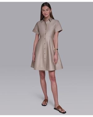 Halston Short-sleeve Collared Shirt Dress - Multicolor