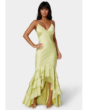 Bebe Tiered Satin High Low Gown - Yellow