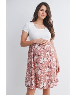 Hello Miss Maternity Floral Scoop Neck Short Sleeve Dress - Multicolor