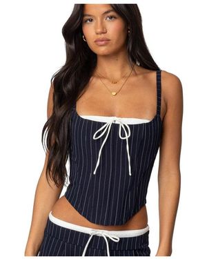 Edikted Pinstripe Peekaboo Drawstring Corset - Blue