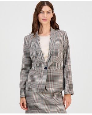 Tahari Single-button Plaid Blazer - Gray