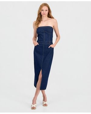 BarIII Denim Corset Midi Dress - Blue