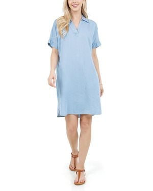 Fever Collared Short Sleeve Dress - Blue