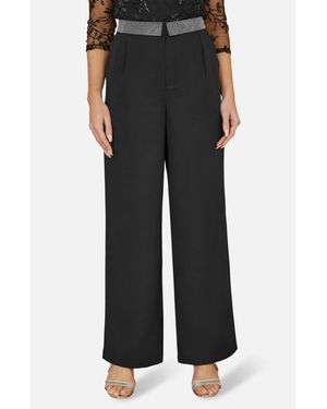 Yumi' Diamante Waistband Wide Leg Pants - Black