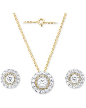 Forever Grown Diamonds 2-pc. Set Lab Grown Diamond Halo Pendant Necklace & Matching Stud Earrings (1 Ct. T.w. - Metallic