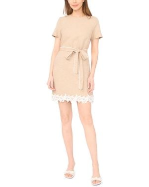 Cece Applique Hem A-line Crew Neck Mini Dress - Natural