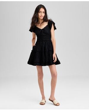 And Now This Cotton V-neck Fit & Flare Lace Dress - Black