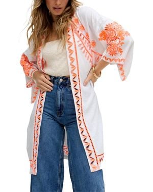 Raffya Lupe Edge To Edge Embroidered Kimono - Blue