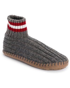 Muk Luks Contrast Stripe Rib Cuff Bootie Slippers - Gray
