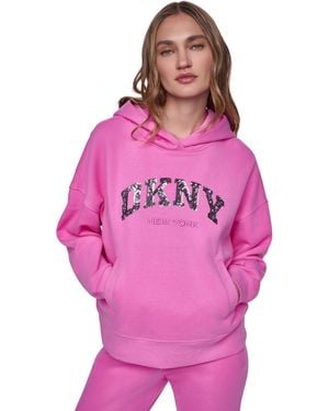 DKNY Varsity Sequin Pullover Hoodie - Pink