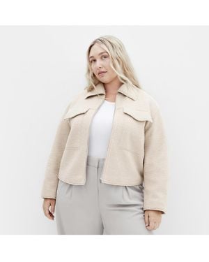 City Chic Plus Size Boucle Zip Front Jacket - White