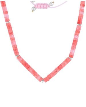 Roxy Waterproof Yellow Beads Labradorite Adjustable Necklace - Pink