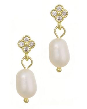 Adornia Gold Natural Freshwater Imitation Pearl Cubic Zirconia Clover Drop Earrings - White