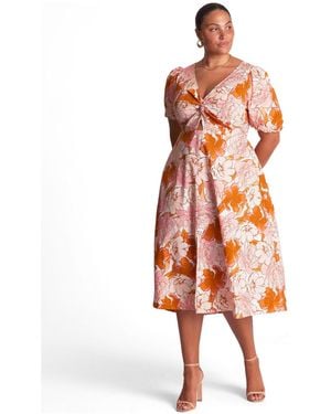 Estelle Amira Cotton Twist-front Fit Flare Midi Dress - Orange