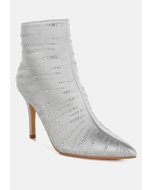LONDON RAG Toget Satin Rhinestone Ankle Party Boots - White