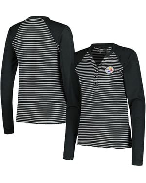 Antigua Black Pittsburgh Steelers Maverick Waffle Henley Long Sleeve T-shirt