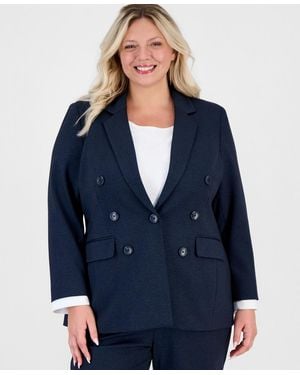 Jones New York Plus Size Double-breasted Notch-collar Blazer - Blue