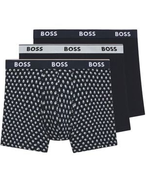 BOSS Power Cotton Stretch Exposed Elastic Waistband Boxer Briefs - Blue