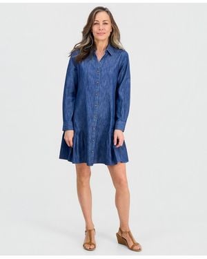 Style & Co. Petite Denim Flounce-hem Shirtdress - Blue