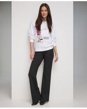 DKNY Printed Front Drop Shoulder Sweatshirt Polished High Waisted Wide Leg Pants - White