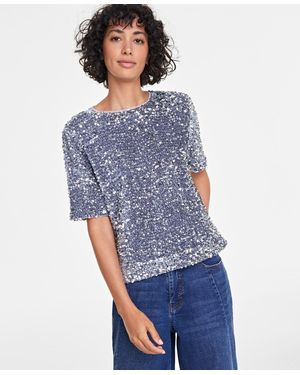 On 34th Sequin Velvet Short-sleeve Top - Blue