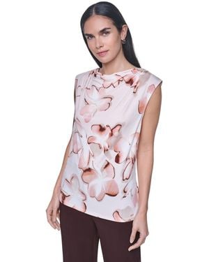 Calvin Klein Petite Printed Cowl Neck Sleeveless Blouse - White