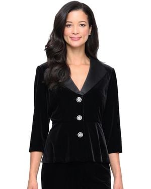 Alex Evenings Velvet 3/4-sleeve Peplum Blouse - Black