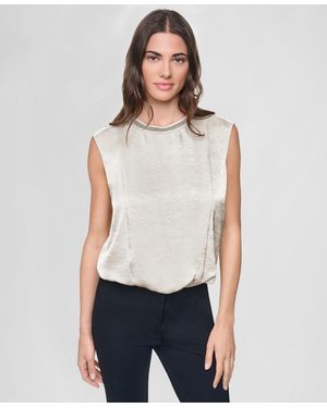 DKNY Crinkle-texture Chain-neck Top - White