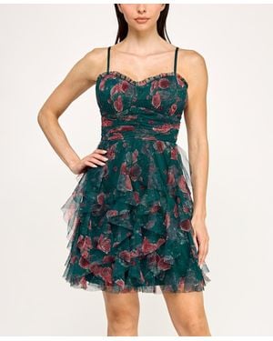 Pear Culture Strapless Printed Mesh Dress - Green