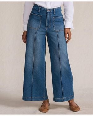 Lands' End Recover Denim High Rise Patch Pocket Extra Wide Leg Crop Jeans - Blue