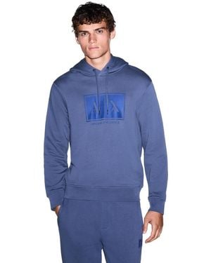 ARMANI EXCHANGE | Blck & Gold Grphic Box Hoodie Swetshirt - Blue