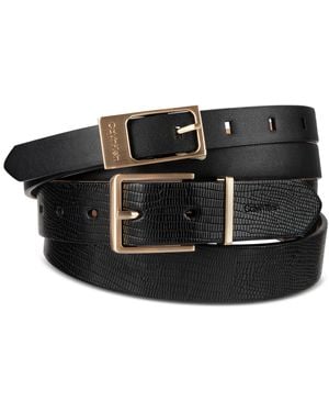 Calvin Klein 2-pc. Skinny Faux-leather & Embossed Belt Set - Black