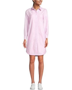 Lands' End Oxford Long Sleeve Button Front Shirt Dress - Pink