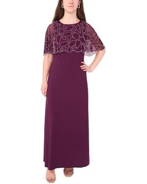 Msk Petite Round Neck Beaded Cape Maxi Dress - Purple