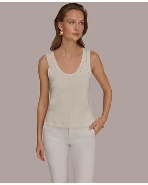 Donna Karan Weekend Scoop Neck Pointelle Stitch Tank Top - Natural