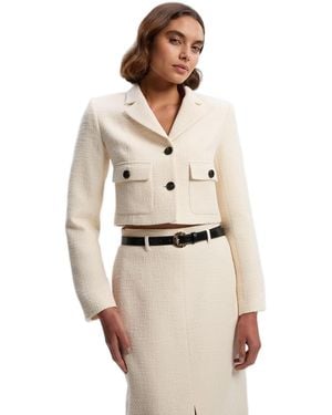 Karen Millen Double Button Tweed Cropped Jacket - Natural