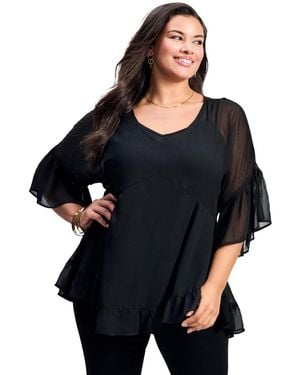 Avenue Plus Size Harlow Frill Detail Blouse - Black
