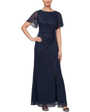 Sl Fashions Round-neck Flutter-sleeve Gown - Red