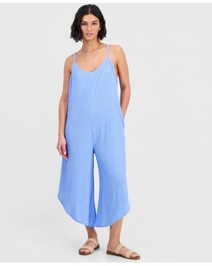 J Valdi Flowy Printed Sweater Swimsuit - Blue