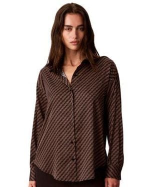 Calvin Klein Long Sleeve Satin Blouse - Brown