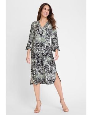 Olsen Animal Print Bell Sleeve Dress - White